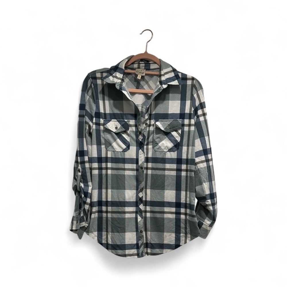 Como Vintage Checkered Blue and White Top size s